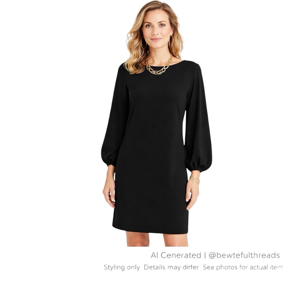 Chico’s 1 (US 12) Black Balloon Sleeve Shift Dress Stretch LBD